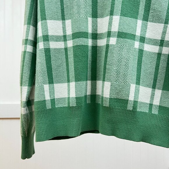 Christian Siriano Green White Plaid V-Neck Pullover Sweater Womens Large - Picture 5 of 9